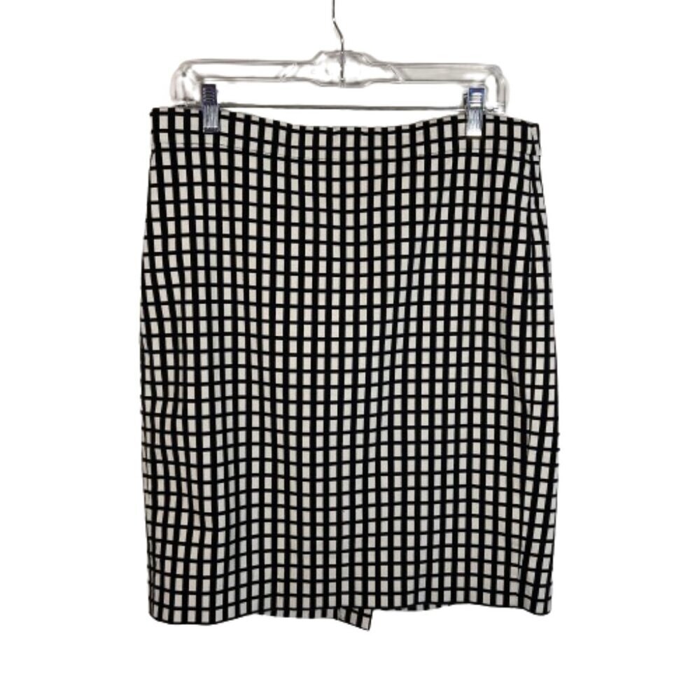 J Crew Womens Windowpane Check Pencil Skirt Size 10 Black White Career Work